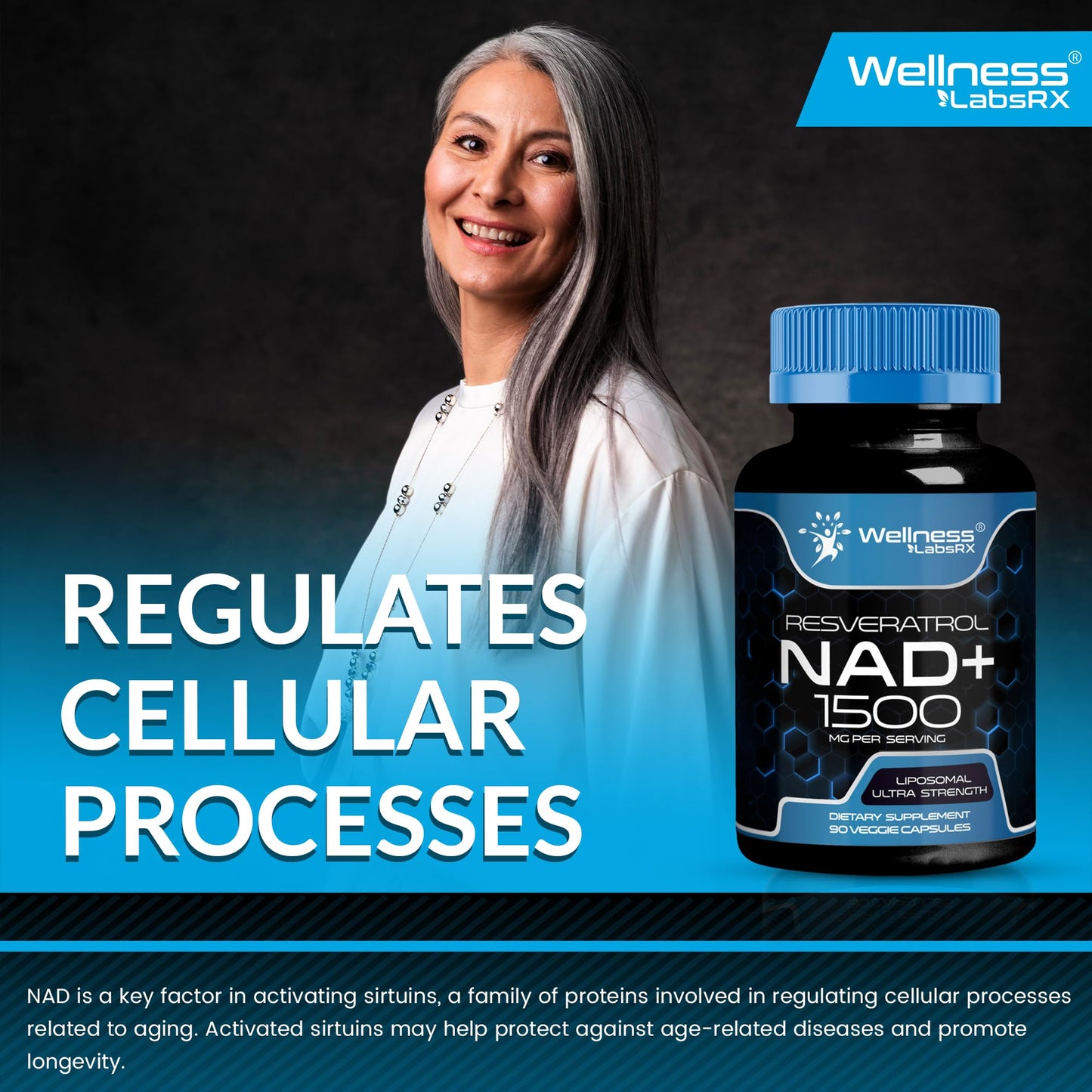 WELLNESS LABSRX NAD+ 1500mg - USA Made Liposomal NAD+ with Resveratrol