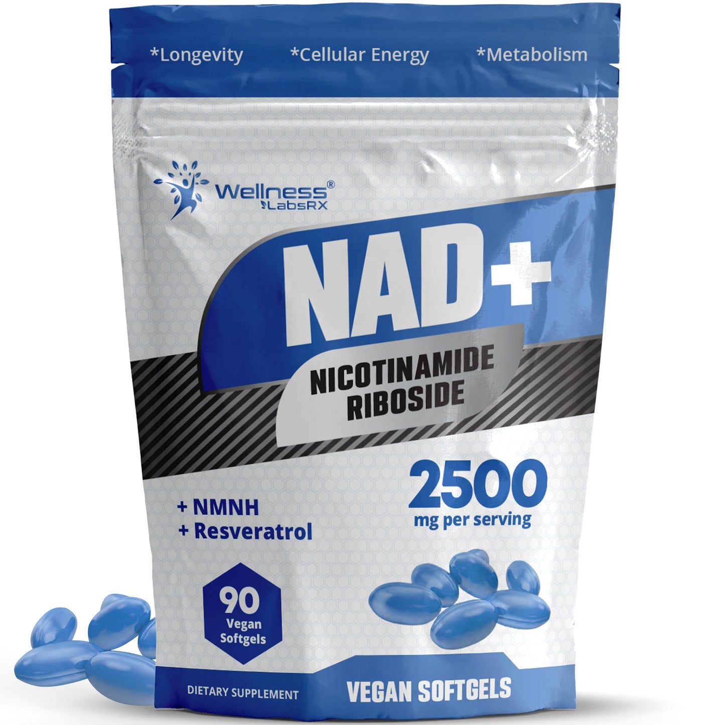 WELLNESS LABSRX NAD+ Supplement - Third-Party Tested NMNH Softgels with Resveratrol | Anti-Aging & Cellular Health — Made in USA