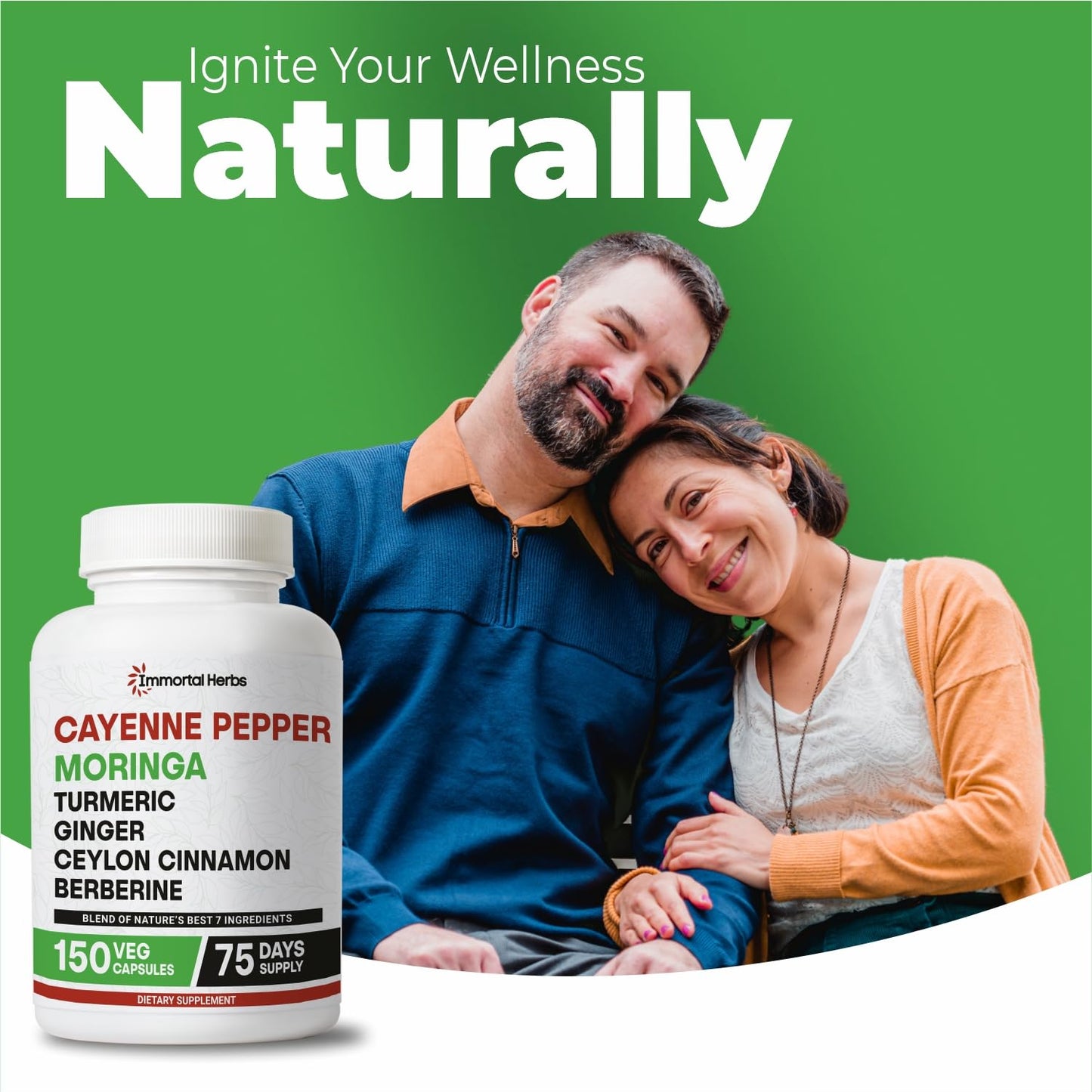 Immortal Herbs Cayenne Pepper Moringa Turmeric Ginger Capsules – 150 Pills