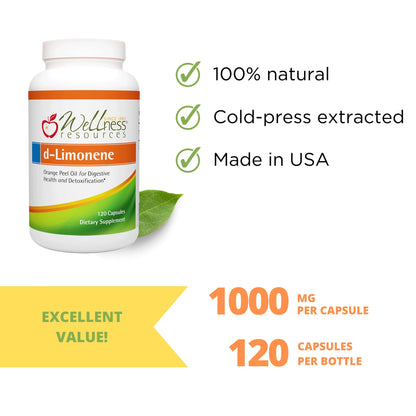 Wellness Resources High Potency d-Limonene 1000mg – 120 Capsules | Orange Peel Digestive Support