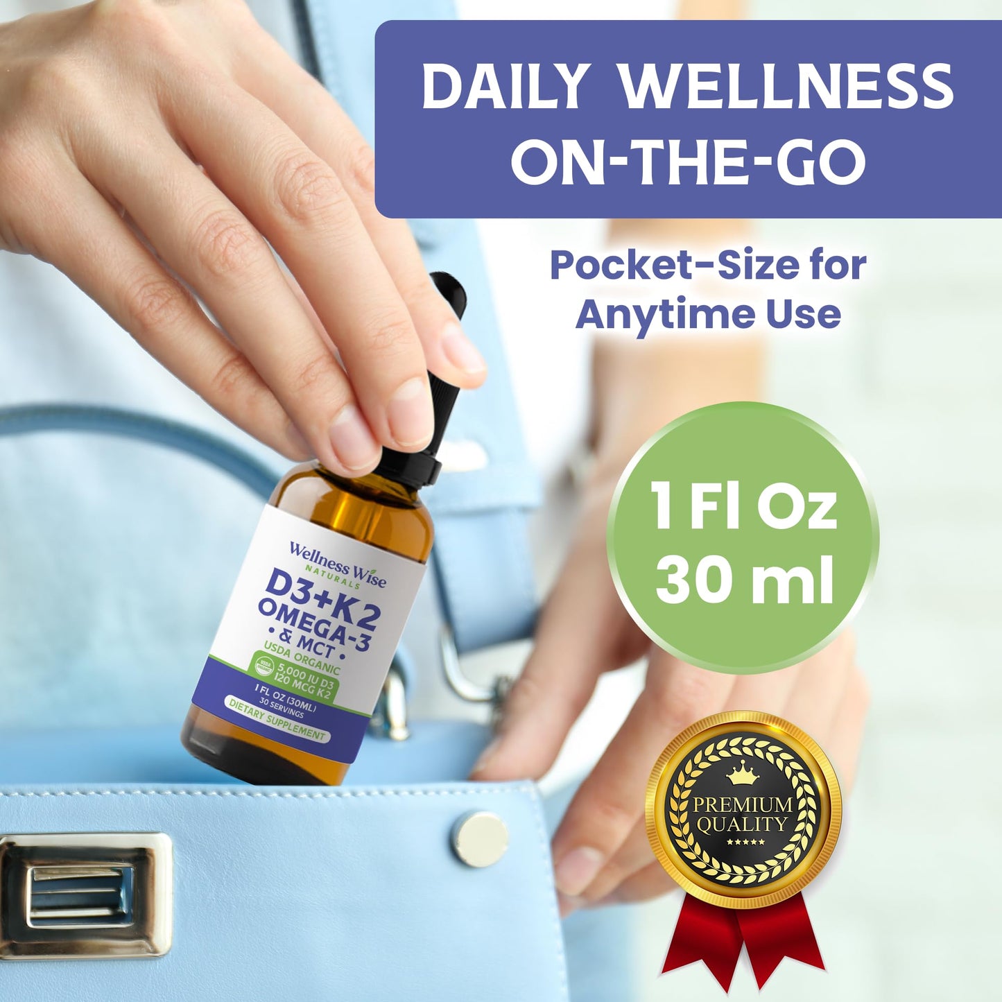Wellness Wise Naturals Omega-3 + Vitamin D3 5000 IU with MK-7 K2 – Heart & Bone Support (1 fl oz)