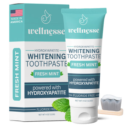 Wellnesse Whitening Hydroxyapatite Toothpaste – Fluoride-Free, Mint, 4 oz