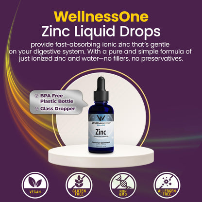 WellnessOne Ionic Liquid Zinc Drops - Immunity Support, USA Tested, Vegan & Gluten-Free - 1.67 fl oz