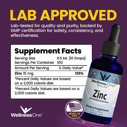 WellnessOne Ionic Liquid Zinc Drops - Immunity Support, USA Tested, Vegan & Gluten-Free - 1.67 fl oz