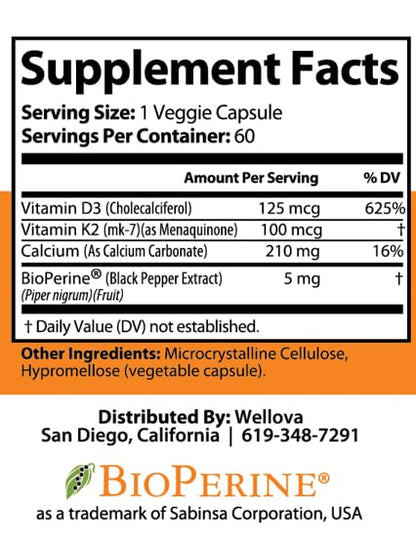 Wellova Women's D3 + K2 | Energy, Mood & Immune Support | 60 Caps