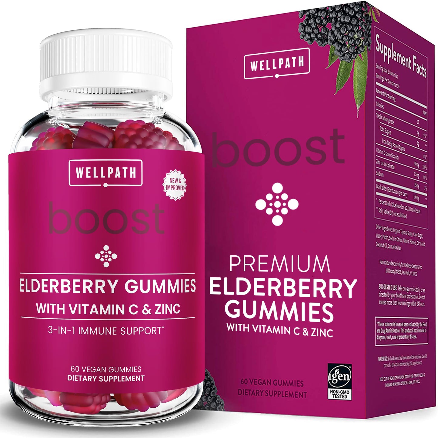 WellPath Boost Elderberry Gummies with Zinc & Vitamin C | Immune Support for Adults | 60 Ct