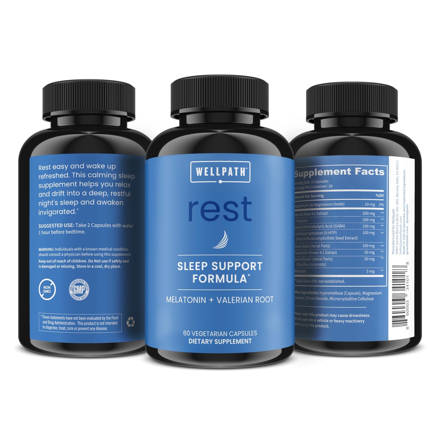 WellPath Rest: Valerian Sleep Aid with Melatonin & L-Theanine – Natural Sleep Support (60 Ct)