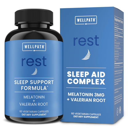 WellPath Rest: Valerian Sleep Aid with Melatonin & L-Theanine – Natural Sleep Support (60 Ct)