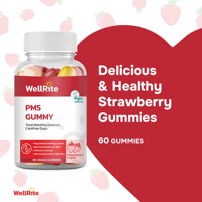 Wellrite PMS Gummy Vitamins – 60 Count, Strawberry, Vegan & Gelatin Free
