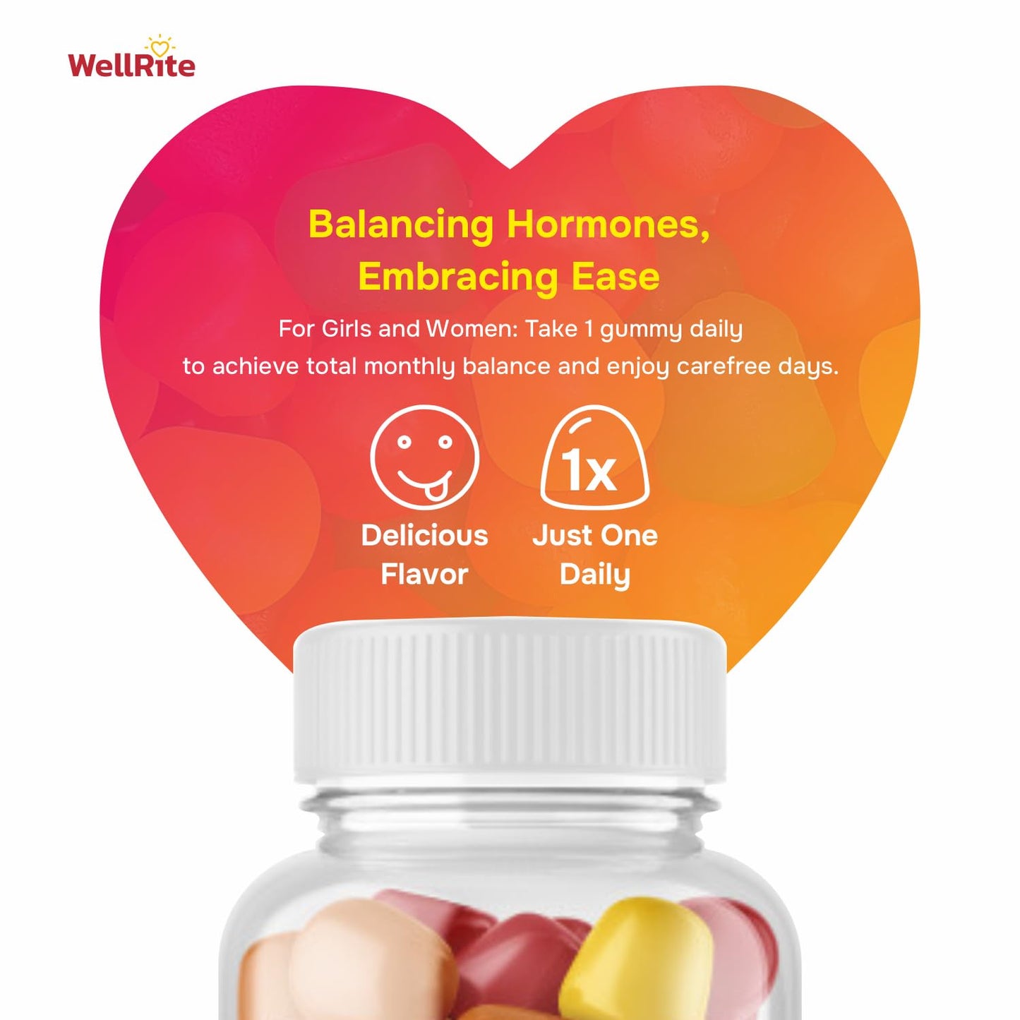 Wellrite PMS Gummy Vitamins – 60 Count, Strawberry, Vegan & Gelatin Free