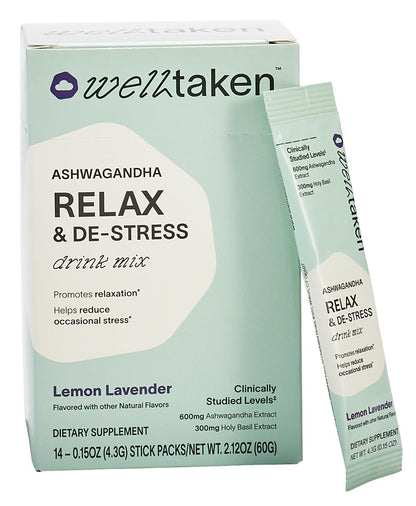 WellTaken Ashwagandha Relax & De-Stress Powder – Lemon Lavender (14 Servings)