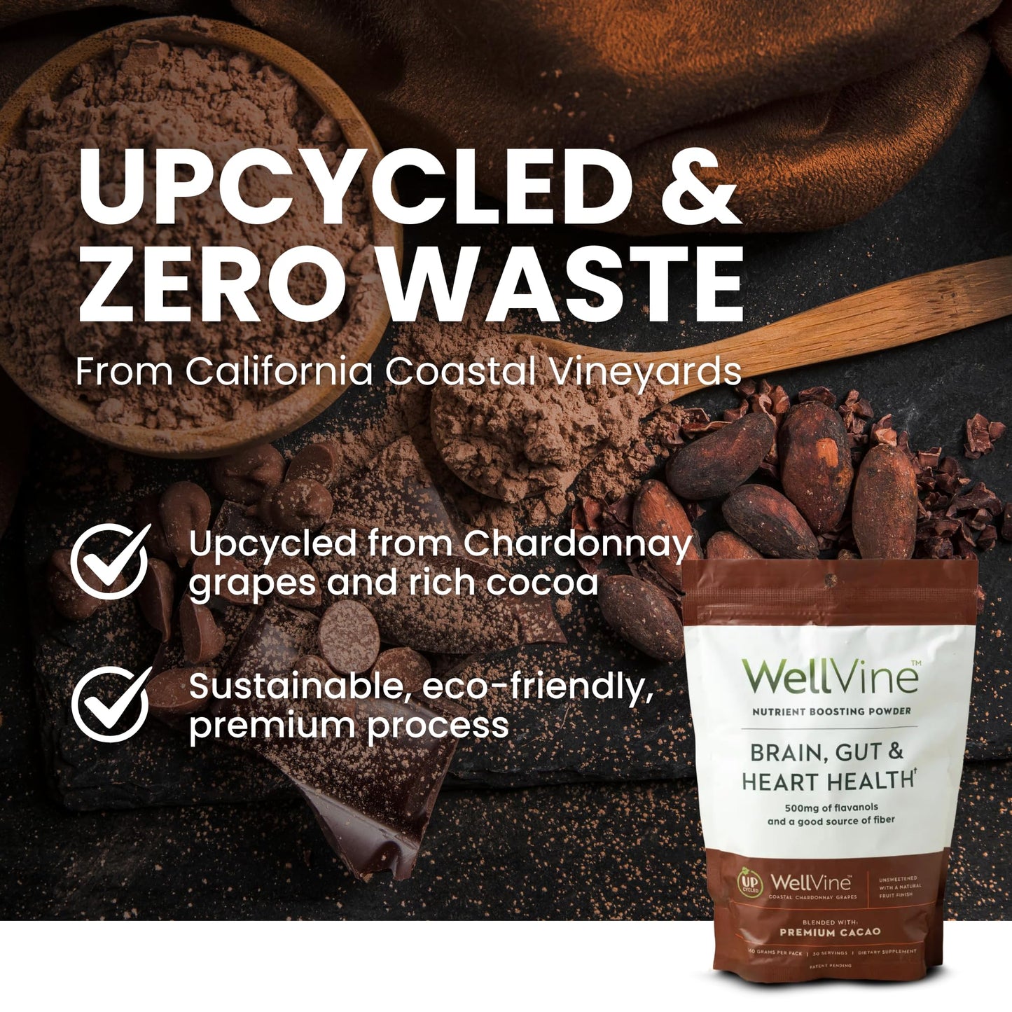 WellVine Nutrition Boosting Blend – Upcycled Chardonnay Grape Powder for Brain, Gut & Heart Health