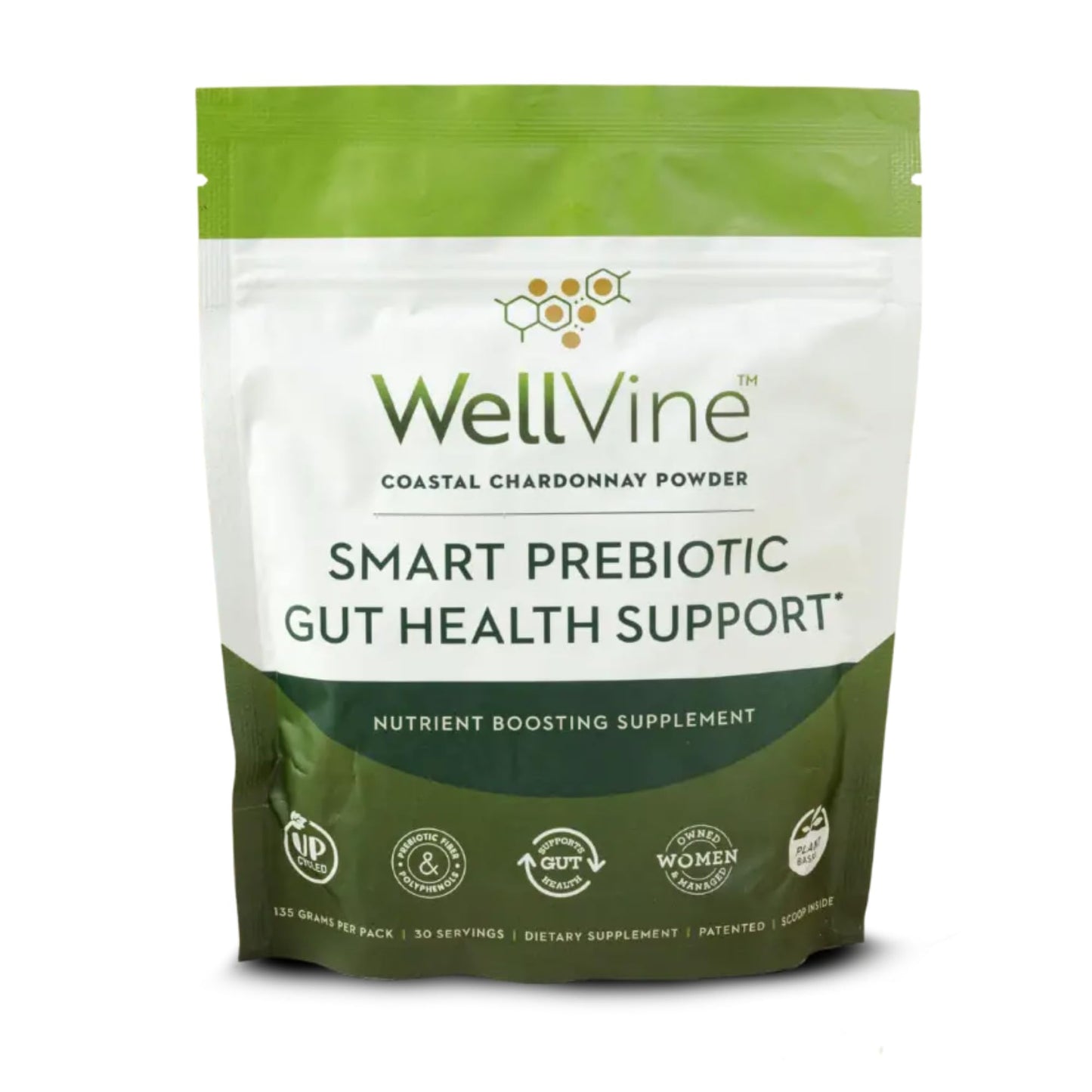 WellVine Premium Smart Prebiotic Gut Health Supplement Powder for Men & Women | Digestive Support & Gut Health With 100% Upcycled Chardonnay Grapes | Plant-Based, Gluten and Allergen-Free | 4.75Oz