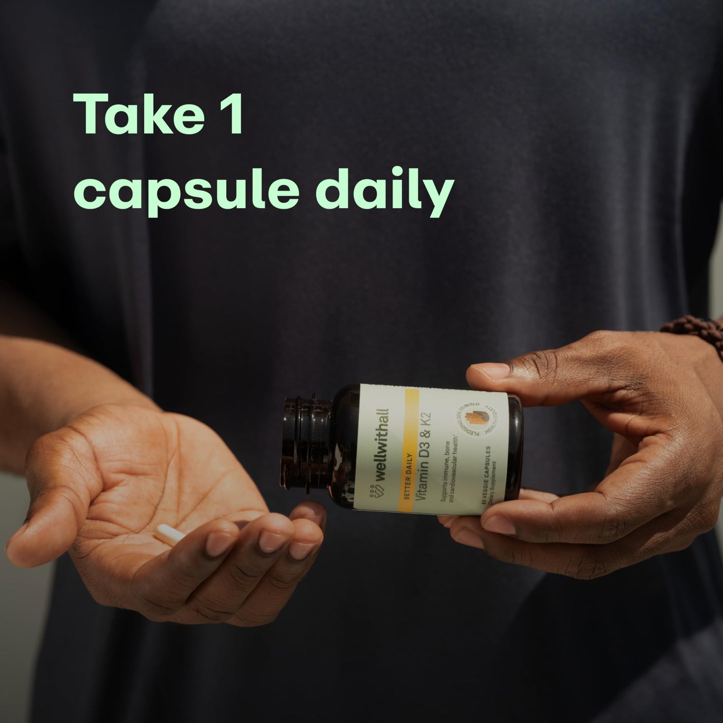 WellWithAll Vitamin D3 5000 IU + K2 100 mcg | Immune, Calcium & Cardiovascular Support | Plant-Based | 60-Day Supply