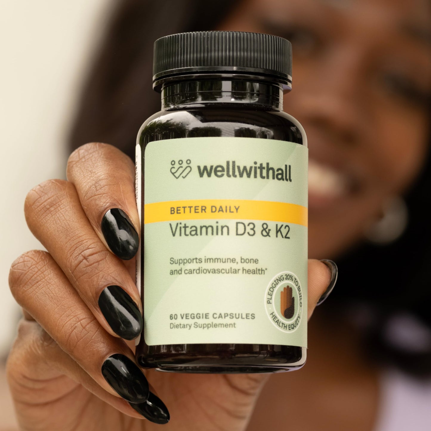 WellWithAll Vitamin D3 5000 IU + K2 100 mcg | Immune, Calcium & Cardiovascular Support | Plant-Based | 60-Day Supply