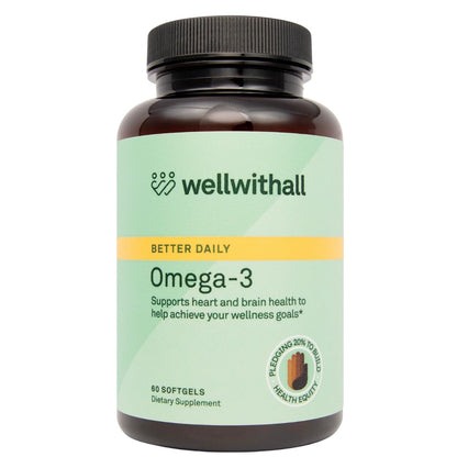 WellWithAll Omega-3 Fish Oil Softgel Supplement | 450 mg EPA / 300 mg DHA | 60 Softgels