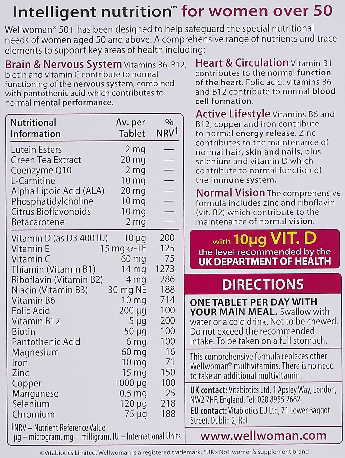 Wellwoman 50+ 30 Tablets | Vitabiotics Wellwoman 50+ Supplement