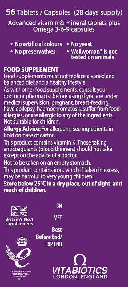 Vitabiotics Wellwoman Plus Tablets - 56 Capsules | Omega 3-6-9 Multivitamin