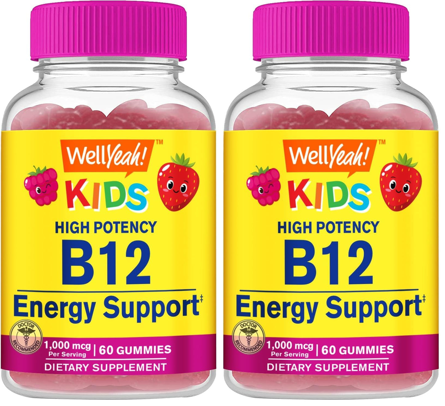 WellYeah Vitamin B12 Gummies for Kids - Berry Flavor, Gluten-Free, Non-GMO
