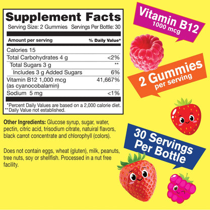 WellYeah Vitamin B12 Gummies for Kids - Berry Flavor, Gluten-Free, Non-GMO