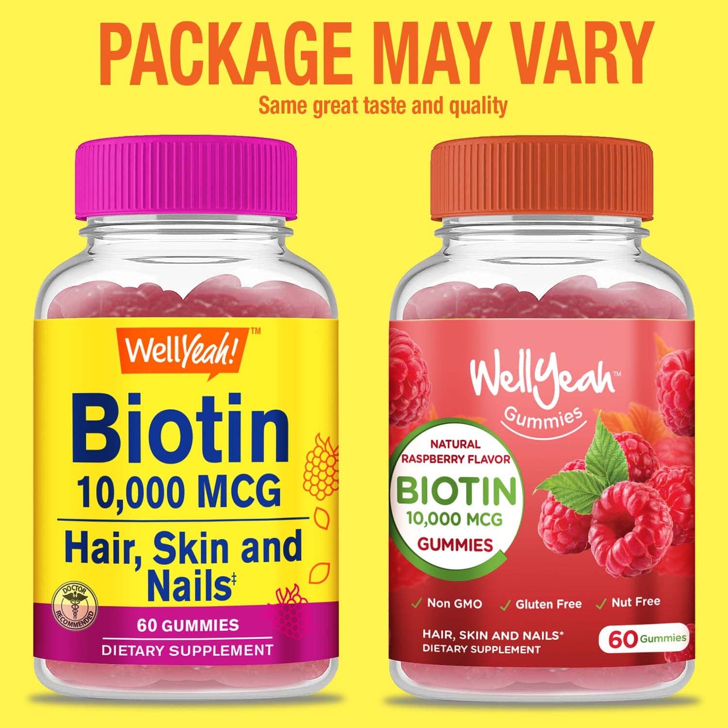 WellYeah Biotin 10,000 mcg Gummies – Stronger Hair, Skin & Nails (Berry) – Vegan, Gluten-Free, Non-GMO – 60 Gummies (Pack of 2)