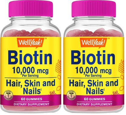 WellYeah Biotin 10,000 mcg Gummies – Stronger Hair, Skin & Nails (Berry) – Vegan, Gluten-Free, Non-GMO – 60 Gummies (Pack of 2)