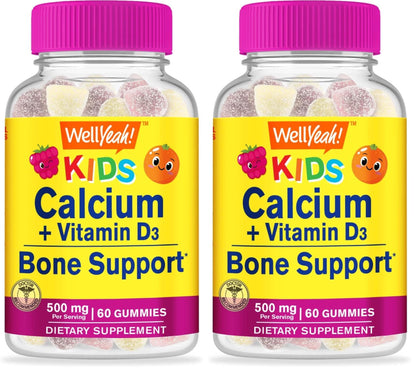 WellYeah Calcium 500mg + Vitamin D3 1000 IU (25 mcg) Gummies for Kids - Bone Health and Muscle Supprt, Immune Support Gummy, Non GMO, Gluten Free, Mix Fruit Flavors - 60 Gummies (Pack of 2)