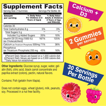 WellYeah Calcium 500mg + Vitamin D3 1000 IU (25 mcg) Gummies for Kids - Bone Health and Muscle Supprt, Immune Support Gummy, Non GMO, Gluten Free, Mix Fruit Flavors - 60 Gummies (Pack of 2)