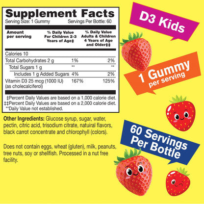 WellYeah Kids Vitamin D3 Gummies 1000 IU – Supports Bones & Immunity