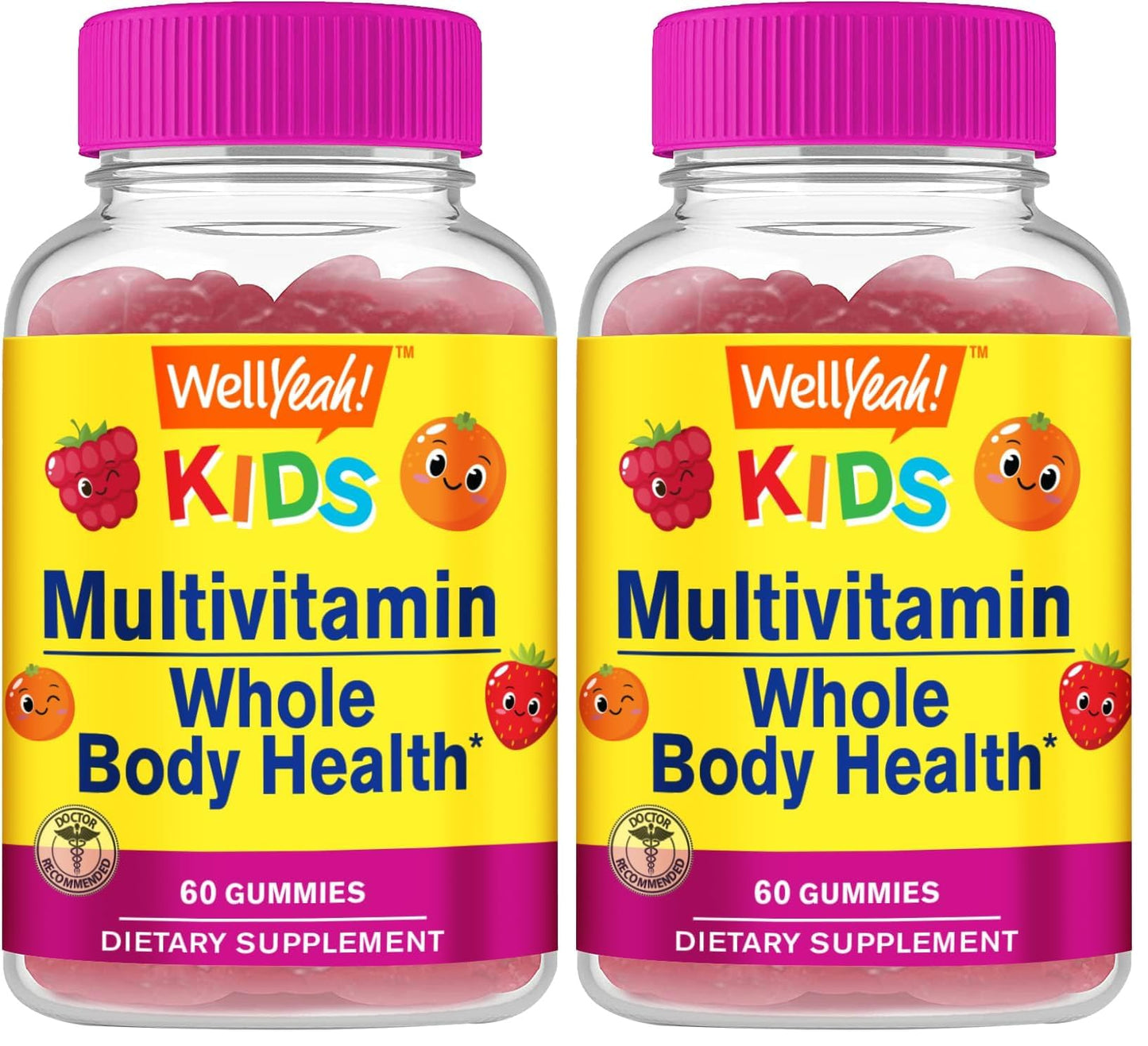 WellYeah Kids Multivitamin Gummies – Immune & Energy Support – Orange & Berry – 60 Count (Pack of 2)