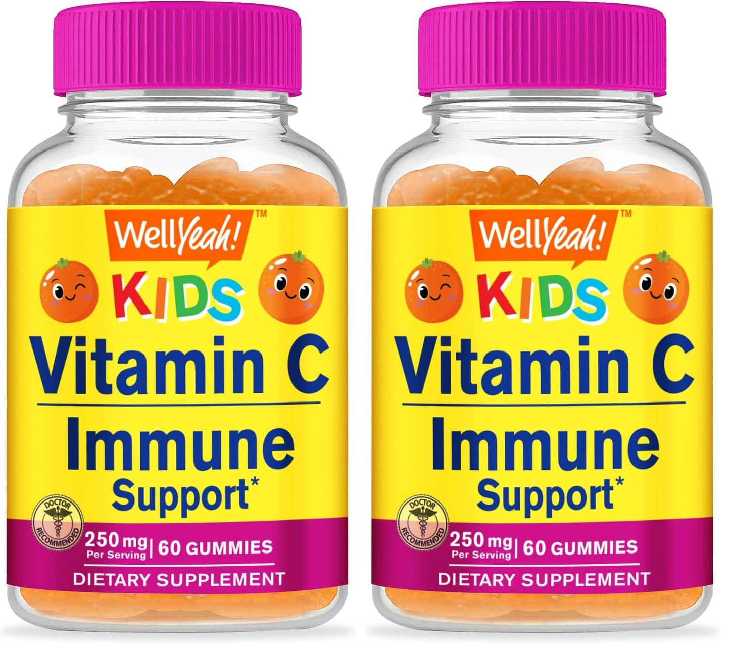 WellYeah Kids Vitamin C Gummies (250mg) – 60 Gummies (Pack of 2) | Vegan & Gluten-Free