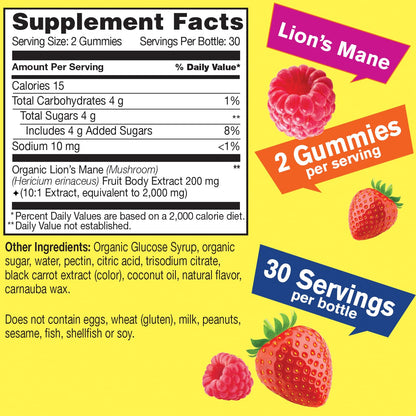 WellYeah Lions Mane Gummies for Adults – 2000mg per Serving, 60 Count (Pack of 2) – Gluten Free, Non-GMO, Berry Flavor