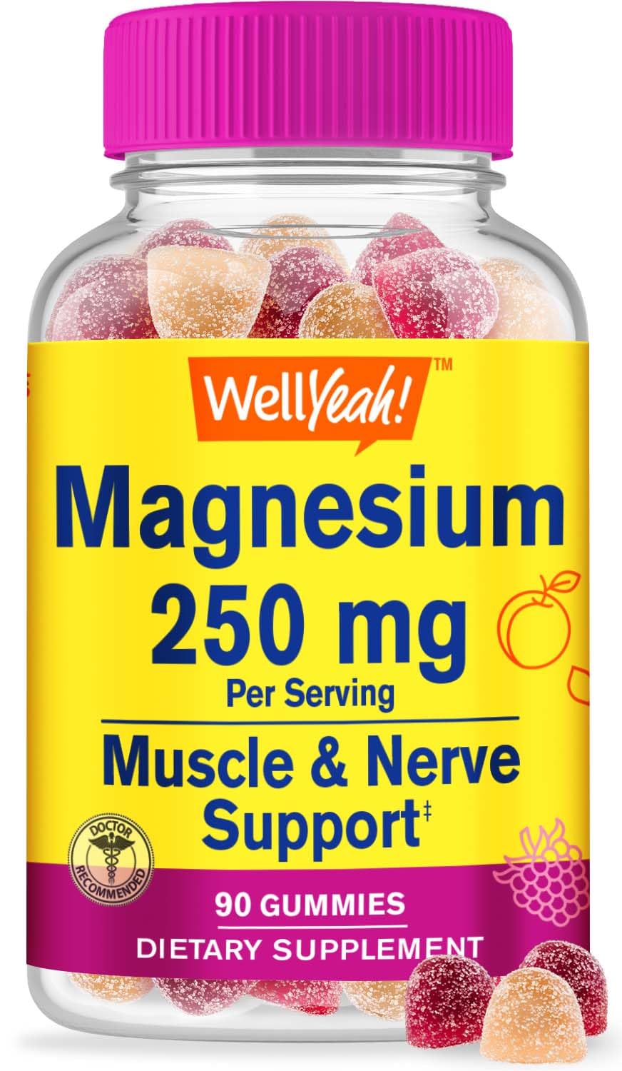 WellYeah Magnesium Citrate Gummies 250mg – Stress Relief & Sleep Support | Gluten-Free, Non-GMO | 90 Gummies