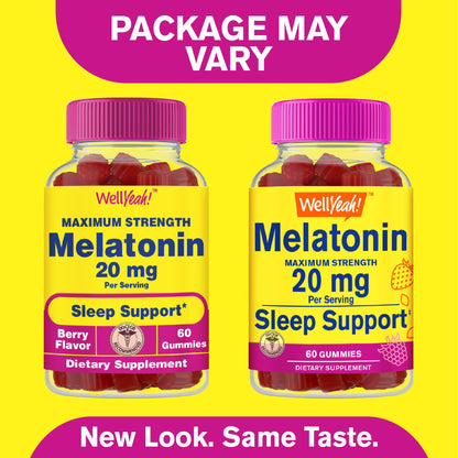 WellYeah Melatonin Gummies 20mg – Maximum Strength Sleep Support, Vegan, 60 Count