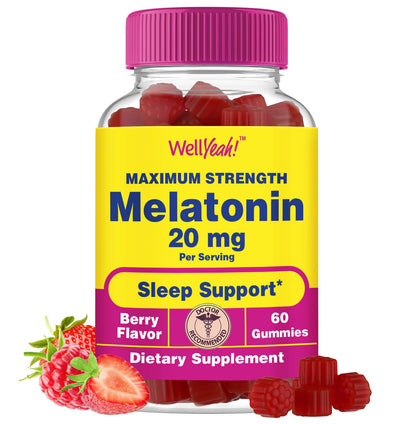 WellYeah Melatonin Gummies 20mg – Maximum Strength Sleep Support, Vegan, 60 Count