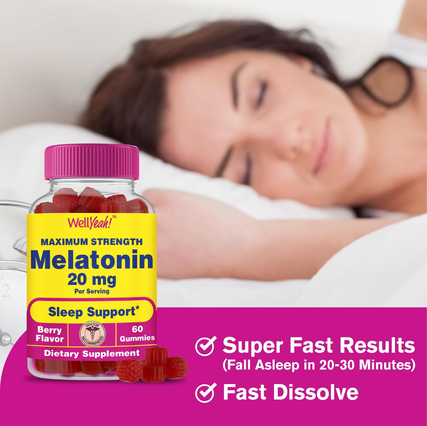 WellYeah Melatonin Gummies 20mg – Maximum Strength Sleep Support, Vegan, 60 Count
