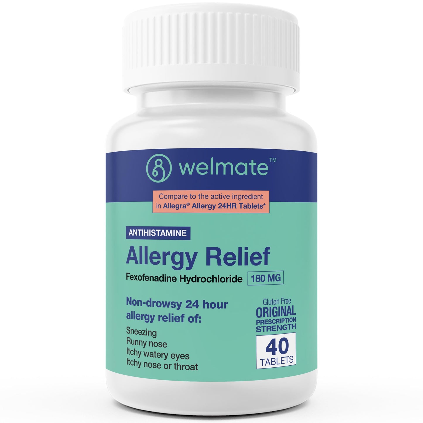 WELMATE Allergy Relief – Fexofenadine HCl 180 mg, 24 Hour Non-Drowsy – 40 Count