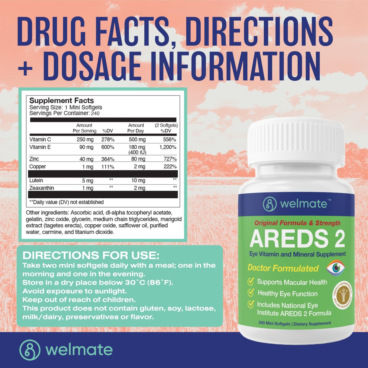 WELMATE AREDS 2 (120 Servings) – Eye Vitamin & Mineral Supplement for Macular Health
