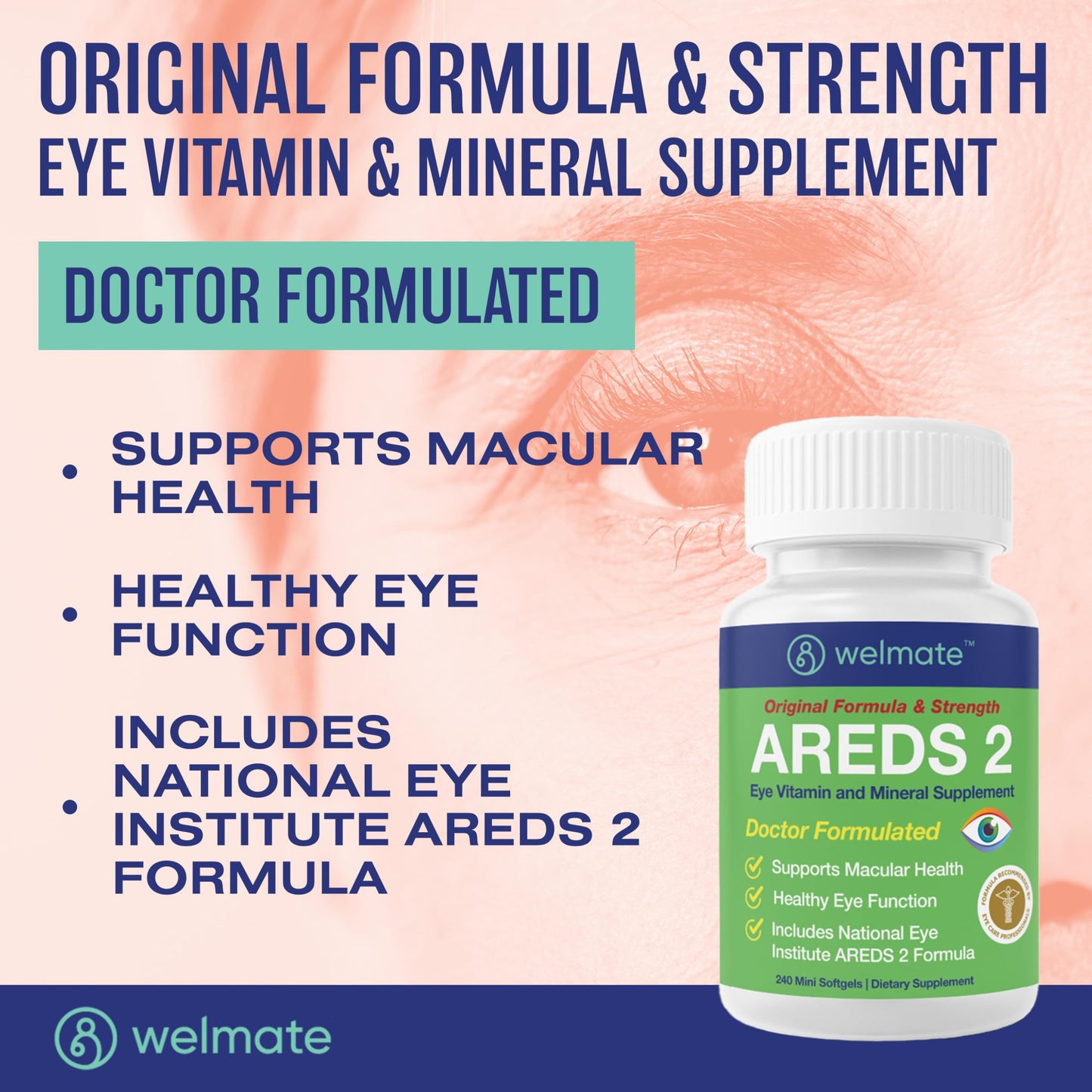 WELMATE AREDS 2 (120 Servings) – Eye Vitamin & Mineral Supplement for Macular Health