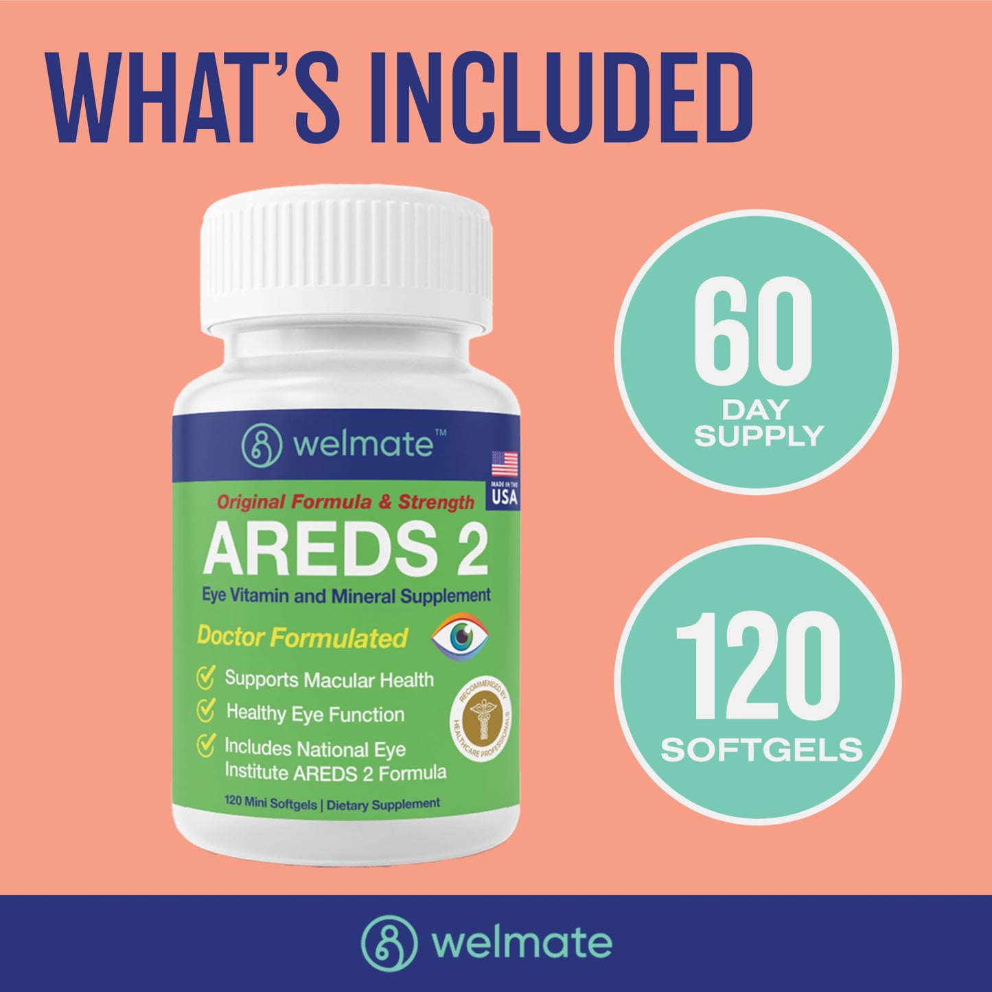 WELMATE AREDS 2 Eye Vitamin & Mineral Supplement (60 Servings) – Macular Health