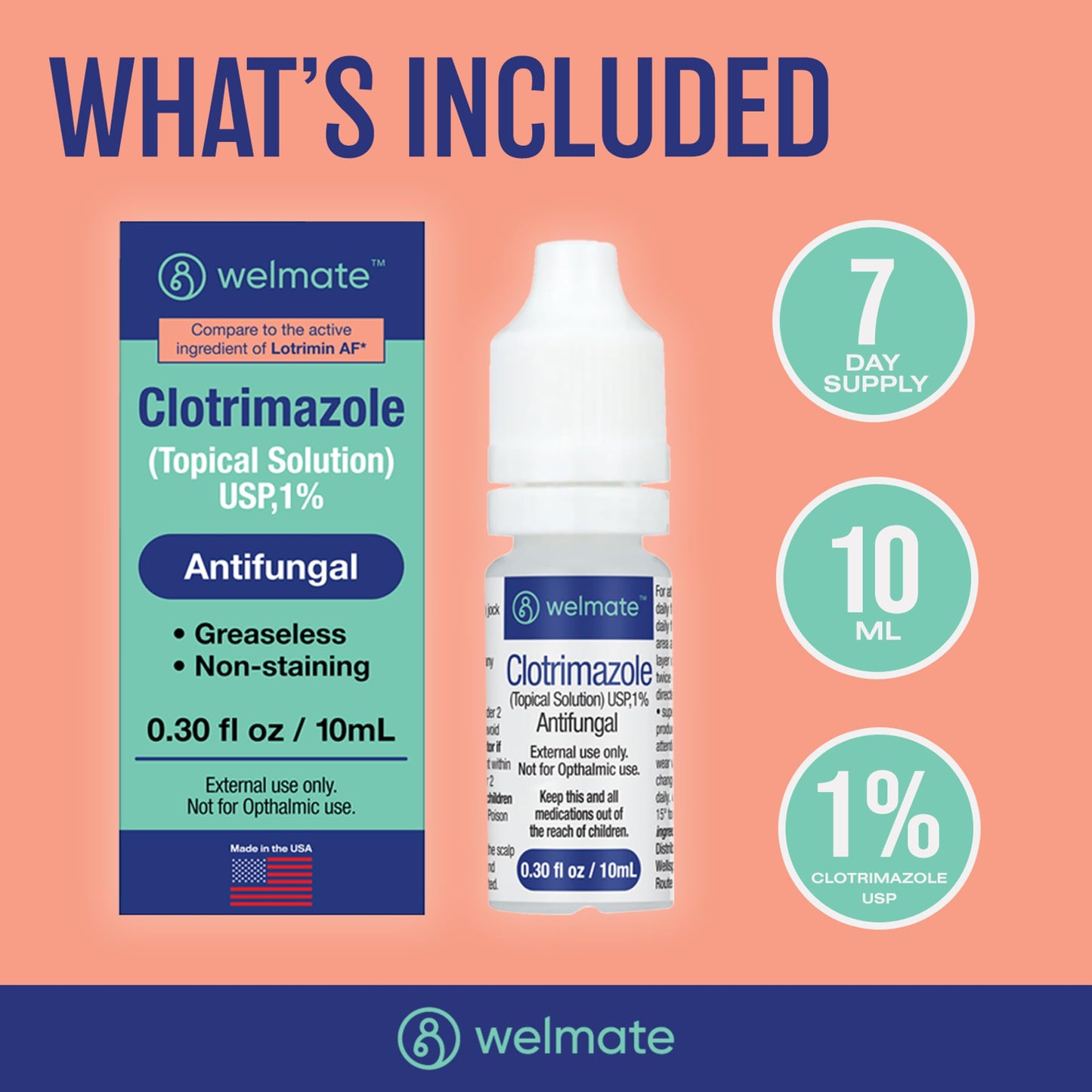 WELMATE Clotrimazole 1% Antifungal Topical Solution | 0.33 oz