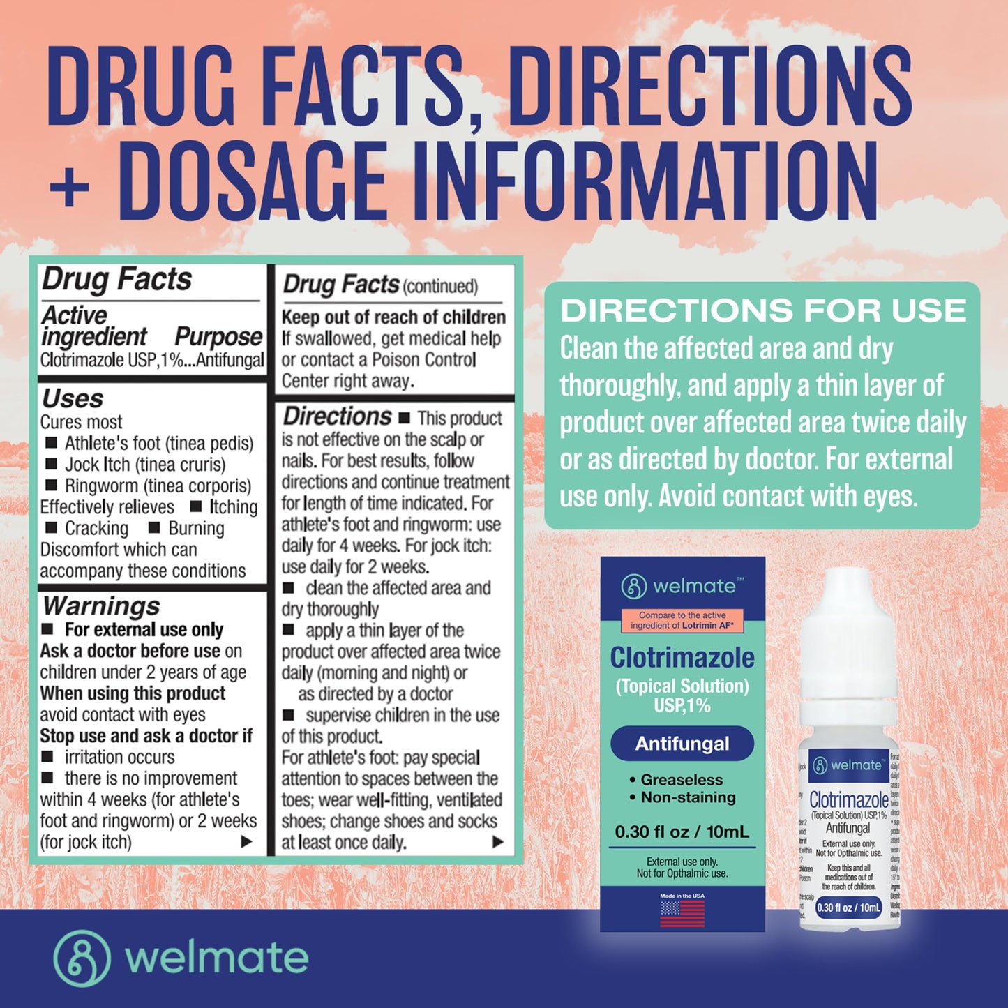 WELMATE Clotrimazole 1% Antifungal Topical Solution | 0.33 oz