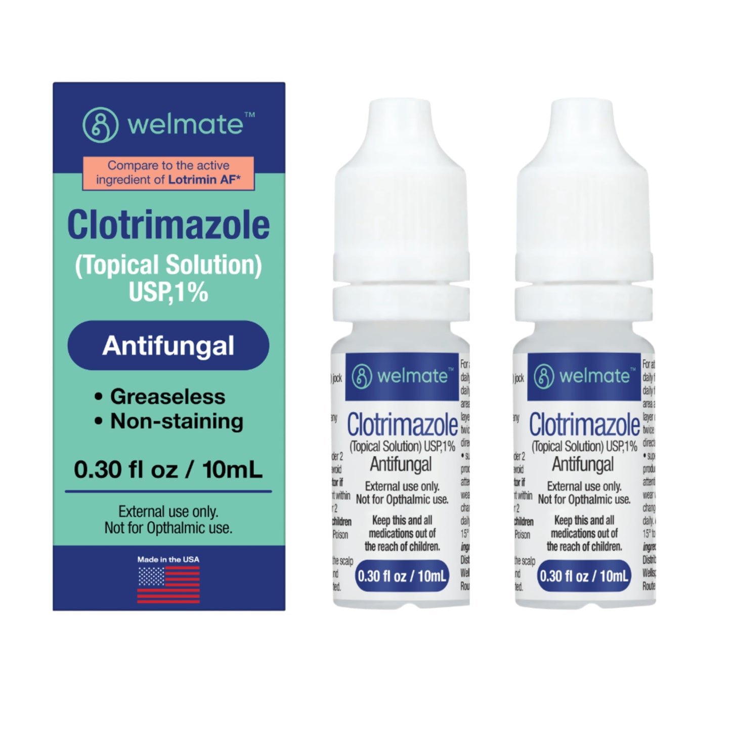 WELMATE Clotrimazole 1% Antifungal Topical Solution - 0.33 oz, 2 Pack