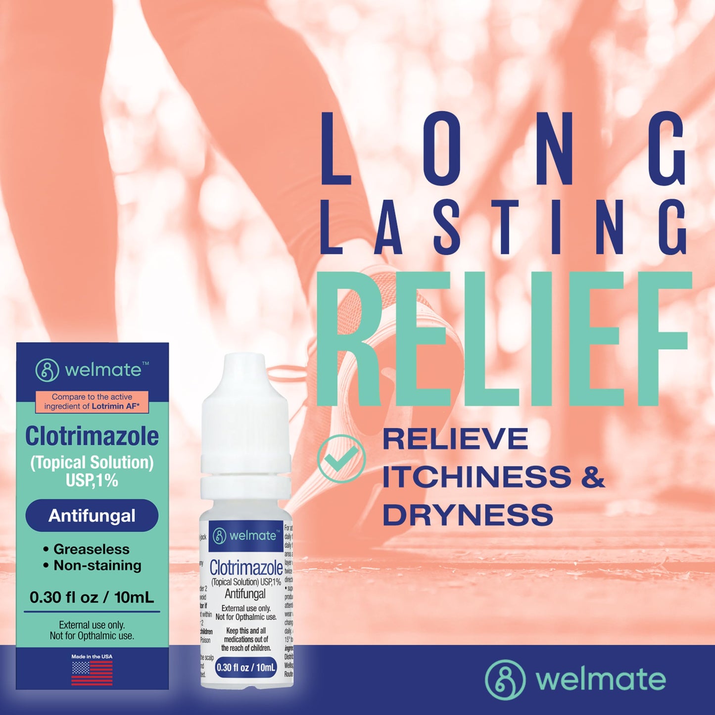WELMATE Clotrimazole 1% Antifungal Topical Solution - 0.33 oz, 2 Pack