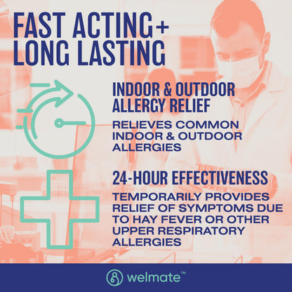 WELMATE Allergy Relief – Cetirizine 10mg, 24-Hour Non-Drowsy (500 Tabs)