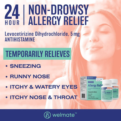 WELMATE Levocetirizine Dihydrochloride 5mg (360 ct) – Non-Drowsy 24-Hour Allergy Relief | OTC Antihistamine