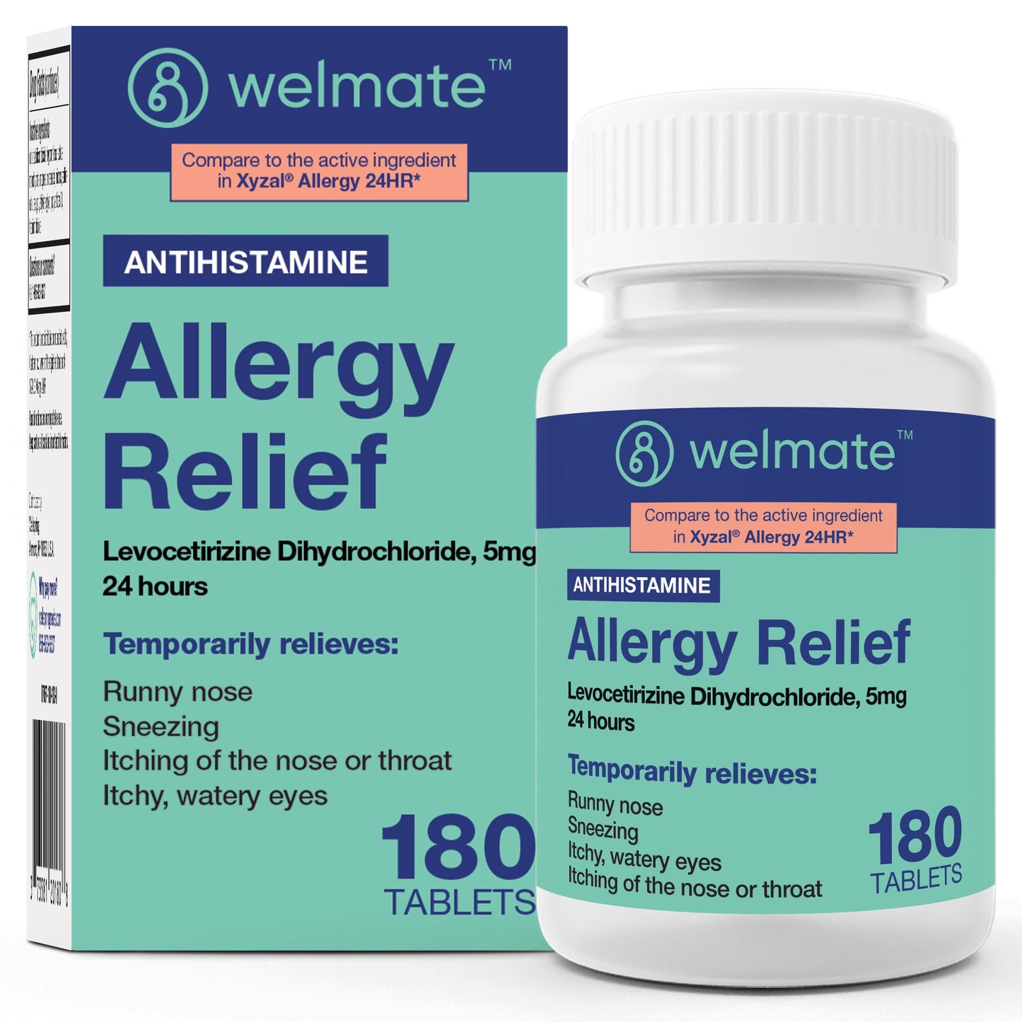 WELMATE Levocetirizine Dihydrochloride 5mg (180 ct) – Non-Drowsy 24-Hour Allergy Relief | OTC Antihistamine