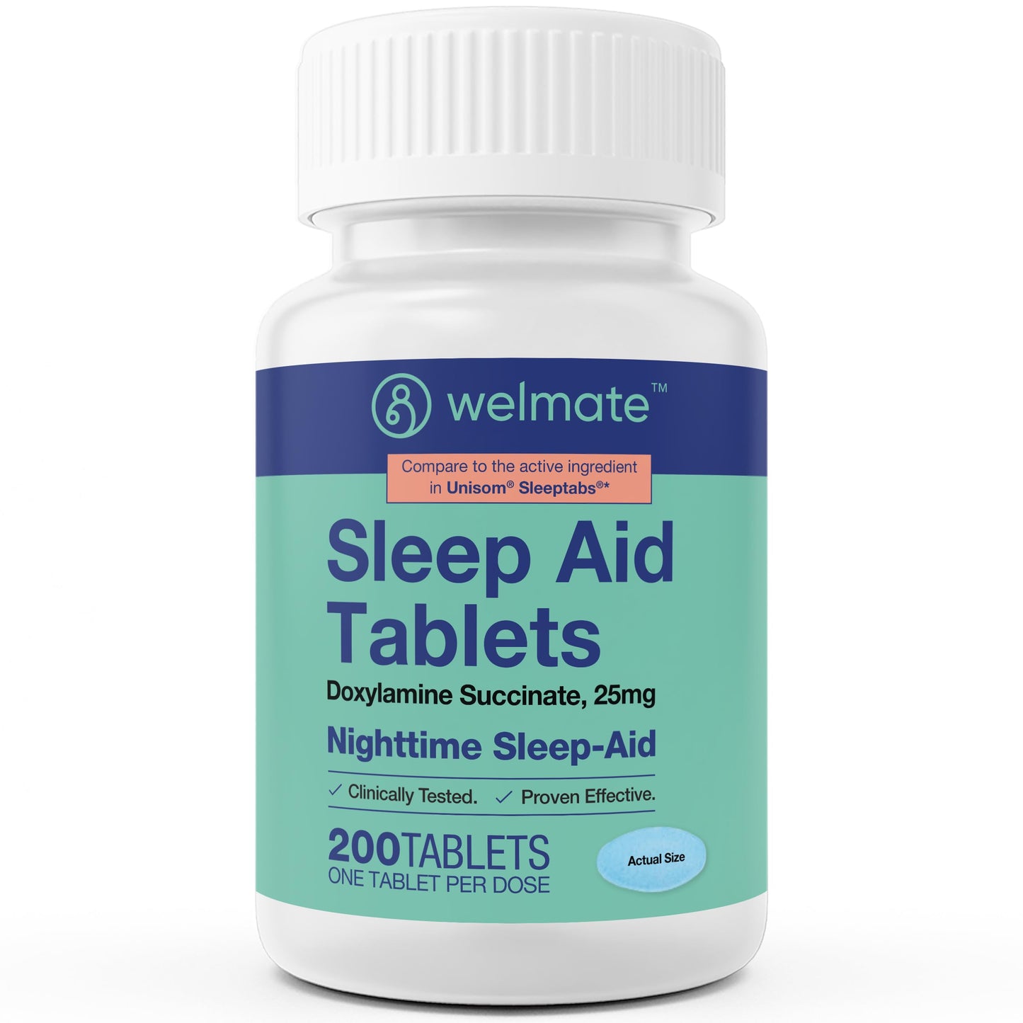 WELMATE Nighttime Sleep Aid 25 mg Doxylamine Succinate – 200 Tablets | Adults & 12+