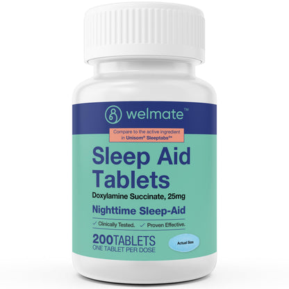 WELMATE Nighttime Sleep Aid 25 mg Doxylamine Succinate – 200 Tablets | Adults & 12+