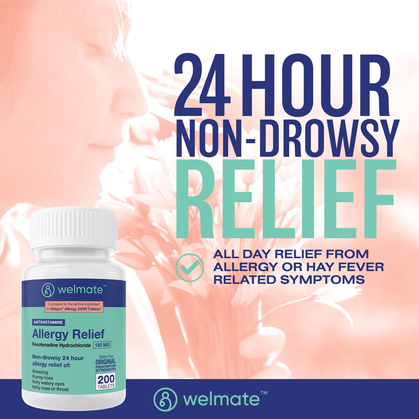 WELMATE Allergy Relief - Fexofenadine HCl 180 mg, Non-Drowsy, 200 Tablets